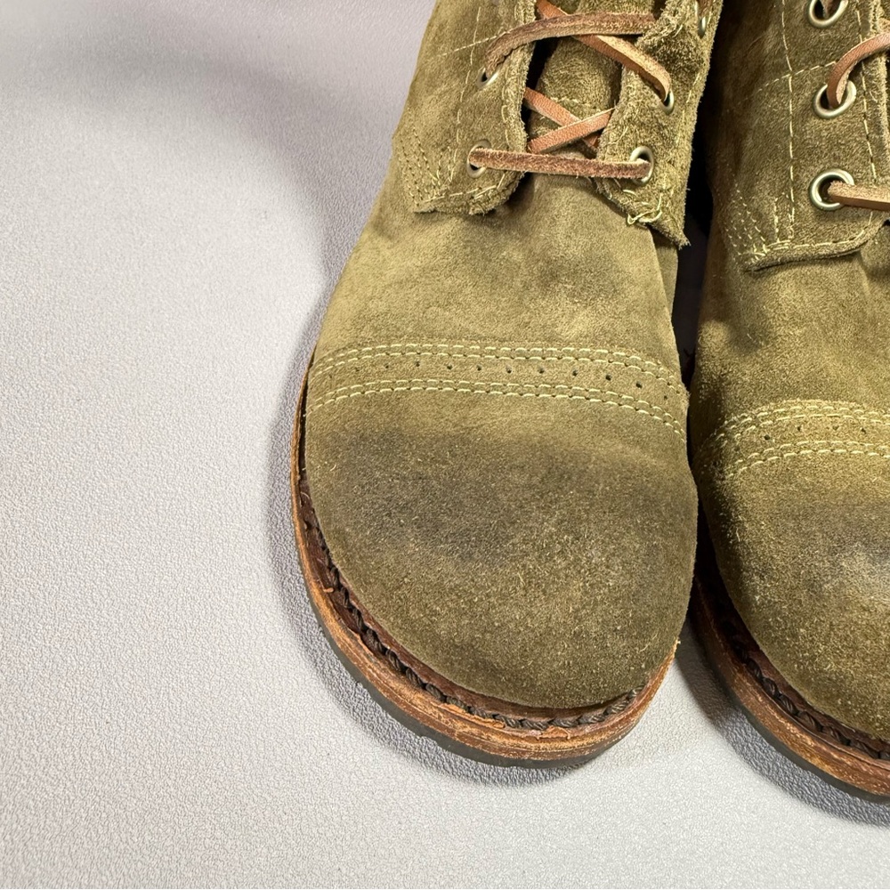 WALK-OVER VINTAGE COLLECTION Olive Green Suede Lace-Up Mid Calf Combat Boots - Picture 8 of 15